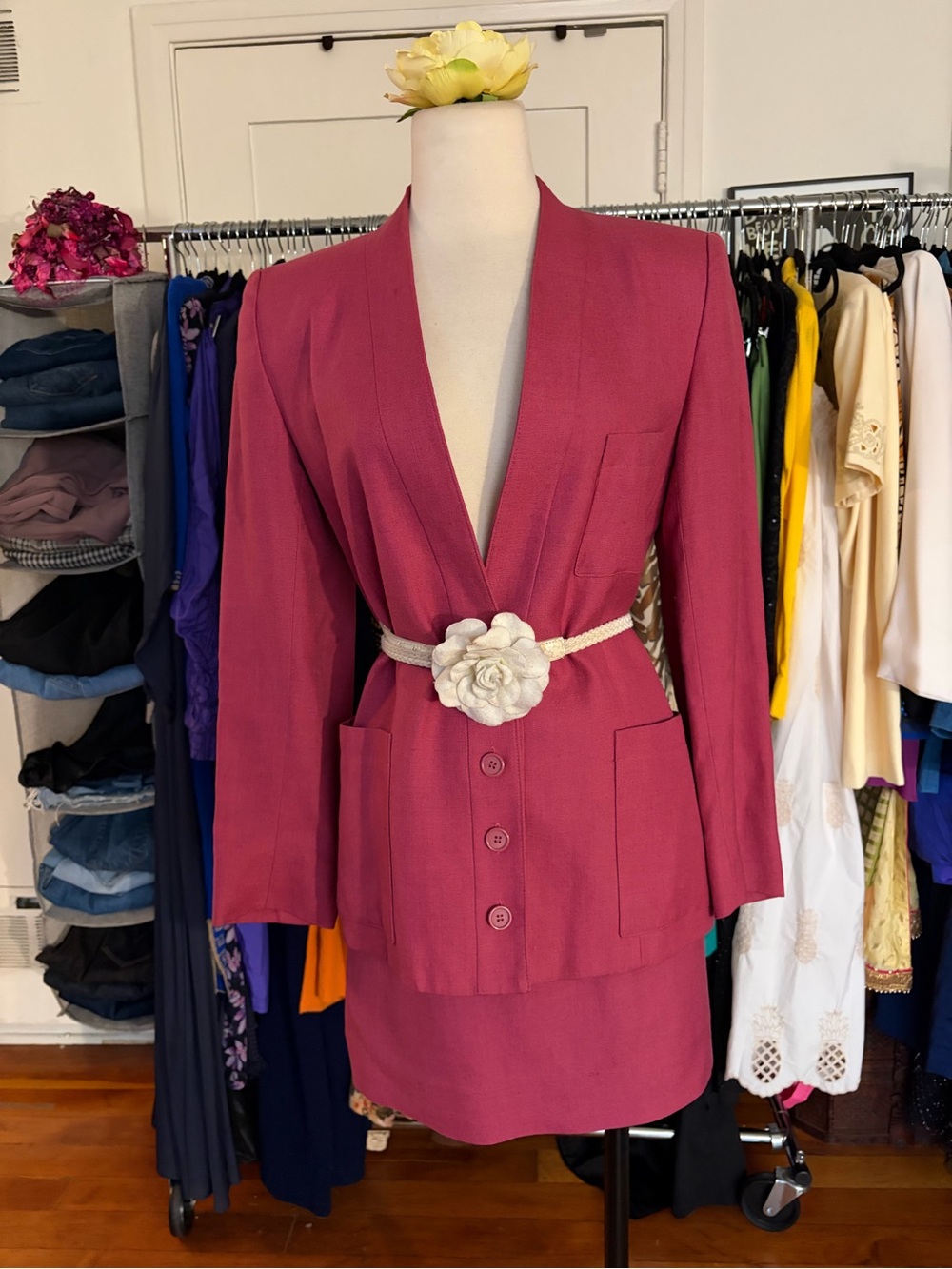 Women’s Magenta Blazer and Skirt Set / Belt Sold Separately